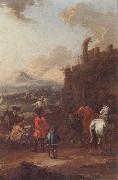 August Querfurt Cavalrymen before a hilltop town Sweden oil painting artist